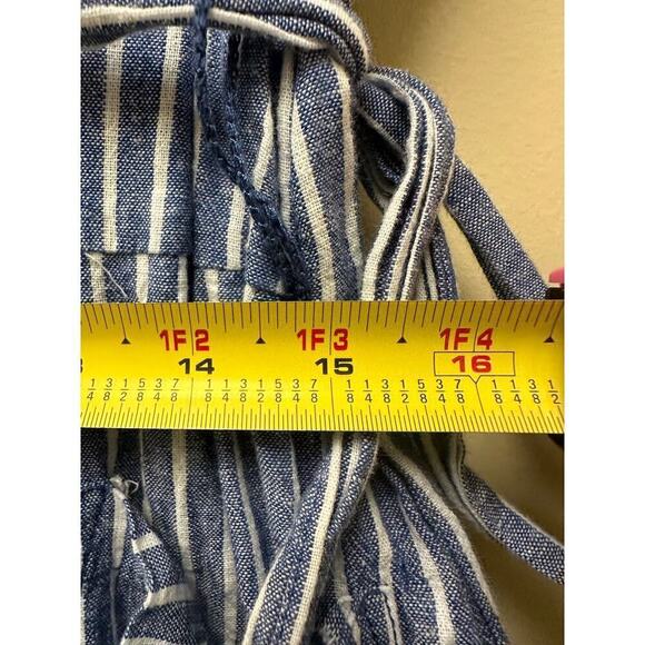 BeachLunchLounge Blue White Striped Linen Blend Cropped Wide Leg Jumpsuit Size M - Picture 13 of 15